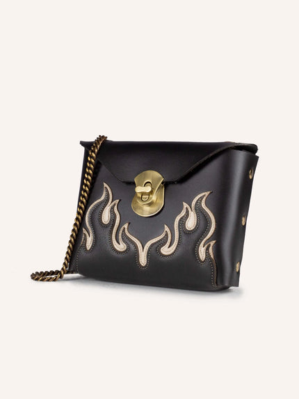 flames crossbody bag handcrafted leather black & white