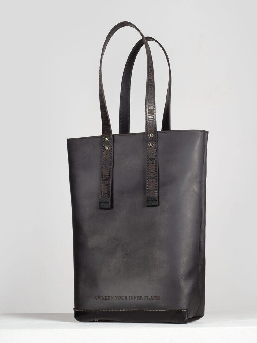 FLAMES leather shopper black back