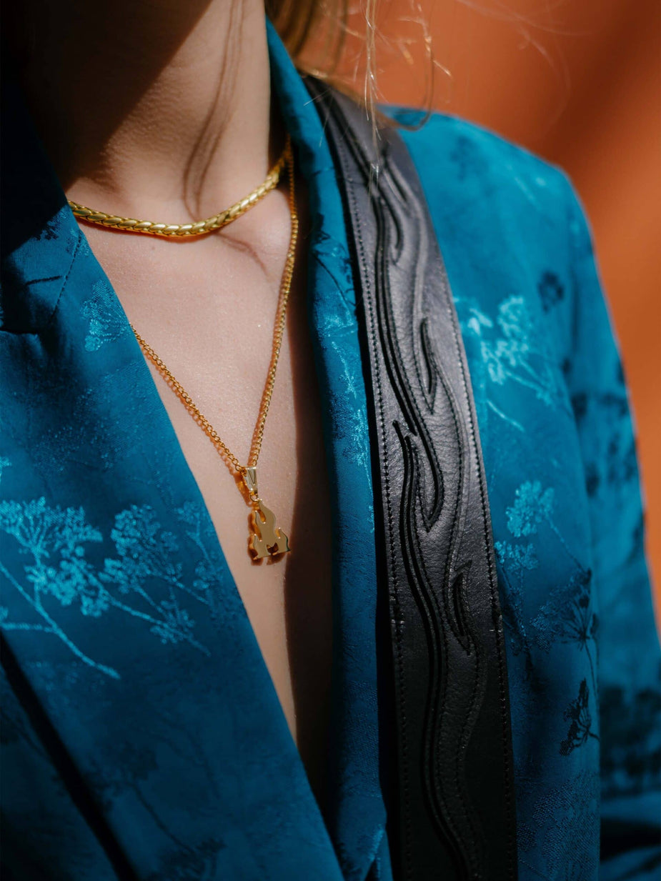 FLAMES leather handbag all black with flames strap