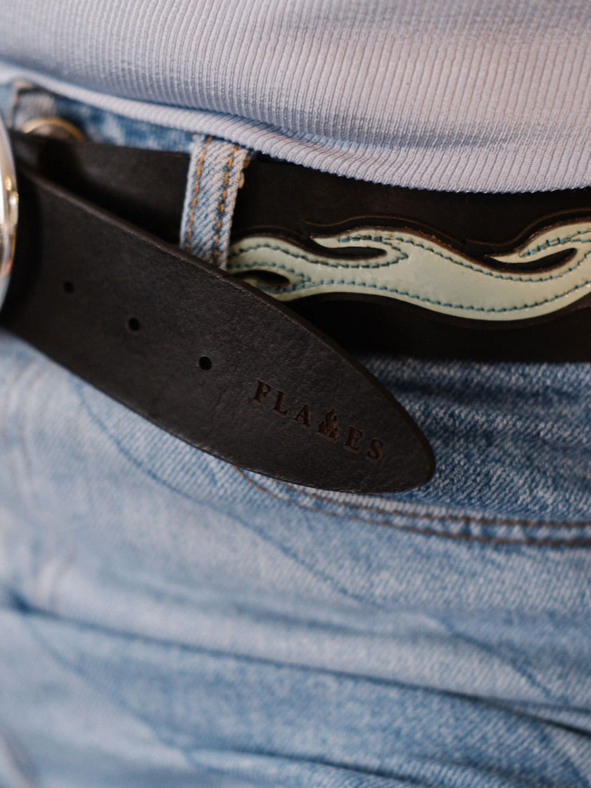 leather belt flames handmade