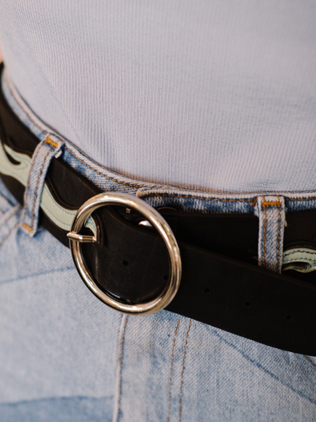 leather belt flames golden buckle