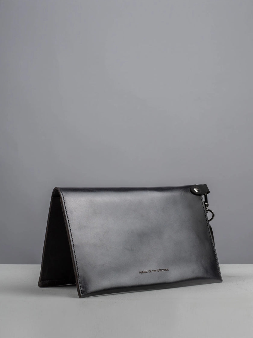 Handcrafted Black & White Flame Clutch: Luxury Leather Elegance