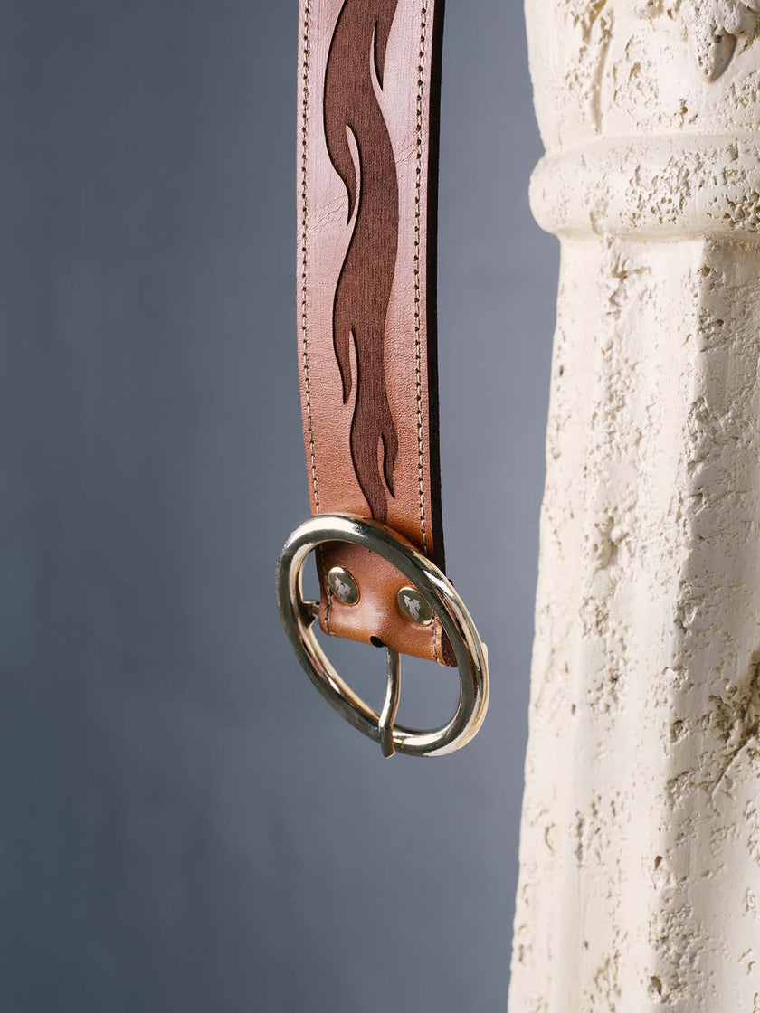 flames belt handmade real leather