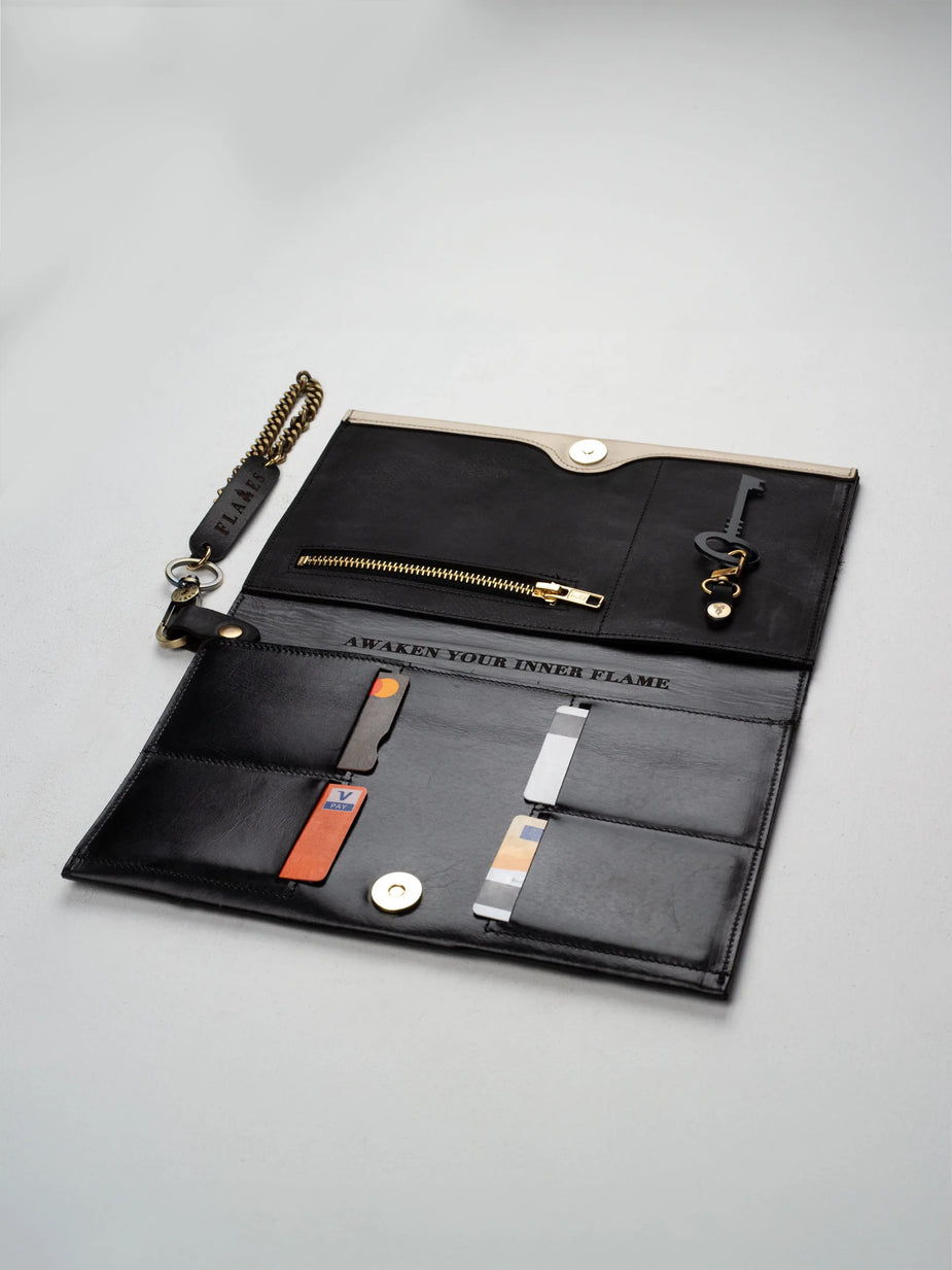 Handcrafted Flame Clutch: Luxury Leather Elegance