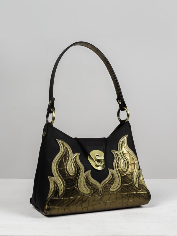Flames-handmade-leather-bag-front-gold