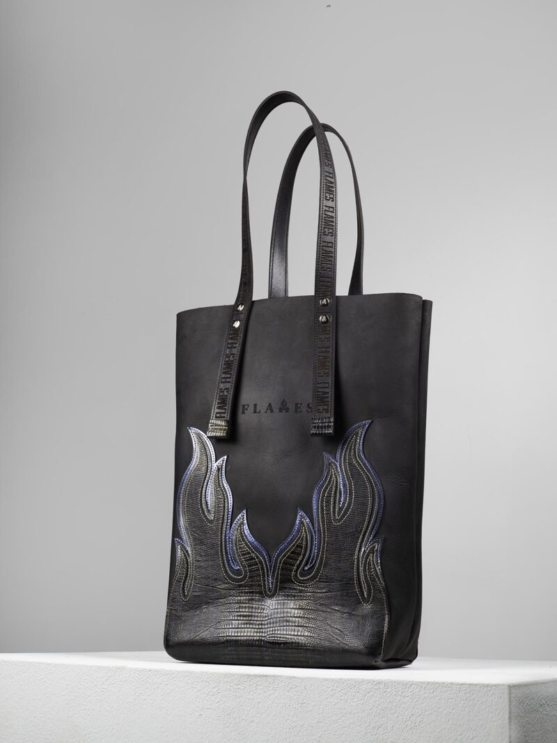Flames-handmade-leather-bags-black-front