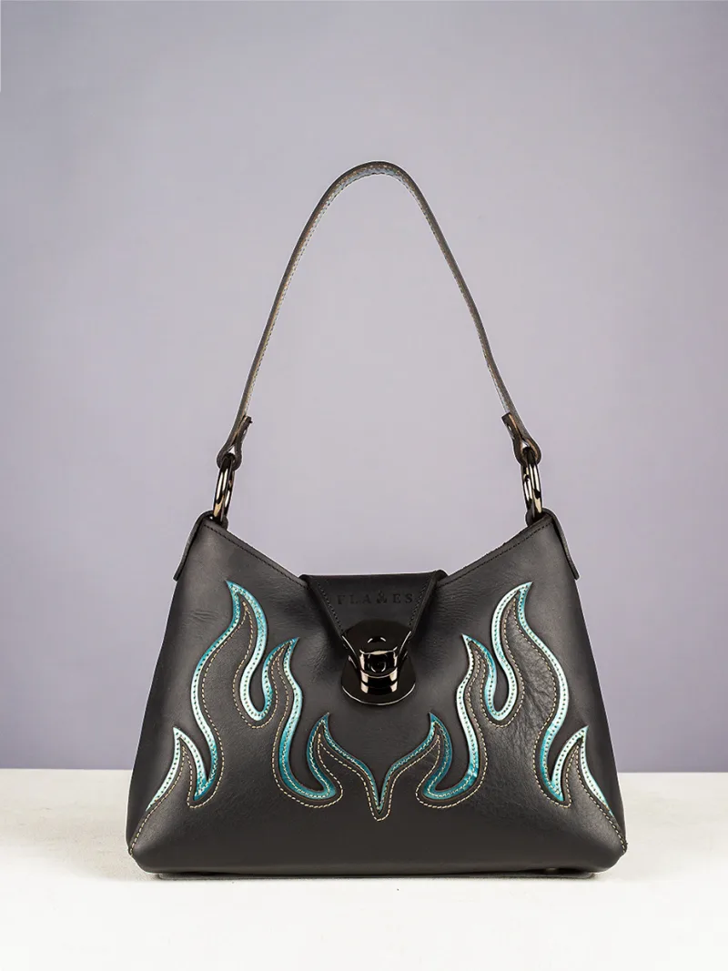 The Lightning Flame handcrafted leather handbag with Flames
