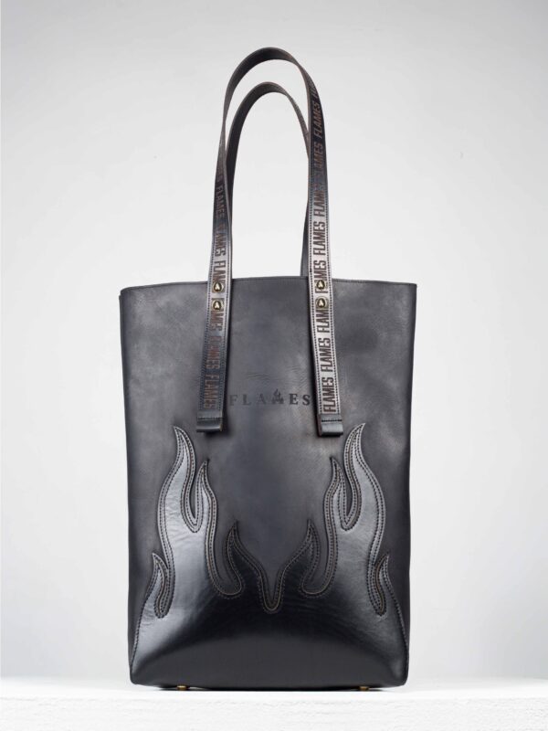 The Black Widow leather shopper front view