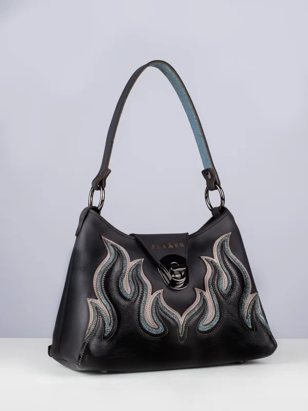The Full Moon Flame handcrafted leather handbag with Flames