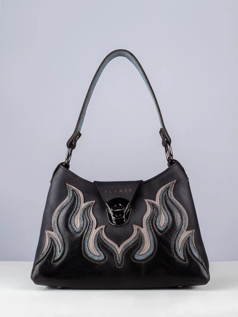 The Full Moon Flame handcrafted leather handbag with Flames