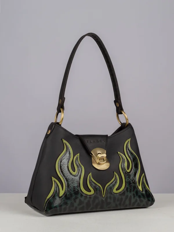 The Leopard Flame handcrafted leather handbag with Flames