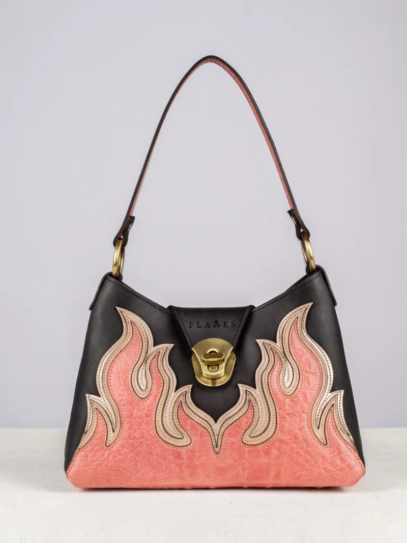 The Pink Croco Flames leather handbag