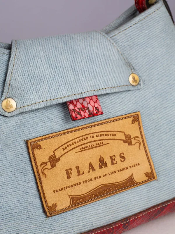 The Red Snake handcrafted Denim Flame bag