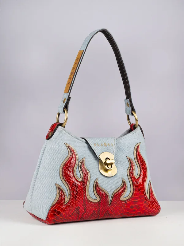 The Red Snake handcrafted Denim Flame bag