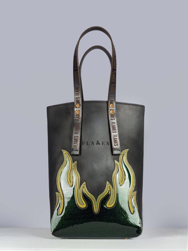 Handcrafted Flame bag shopper sparkling green