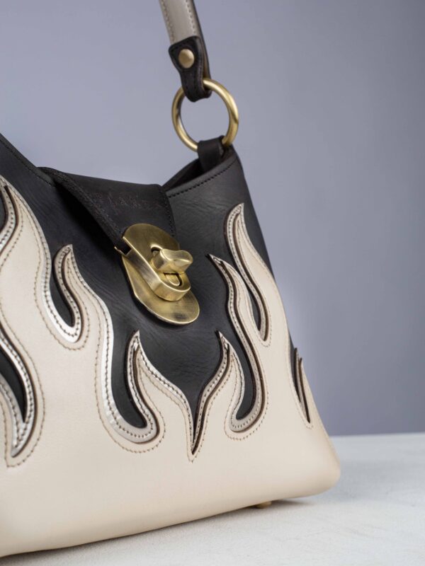 The White Satin handcrafted leather Flame bag