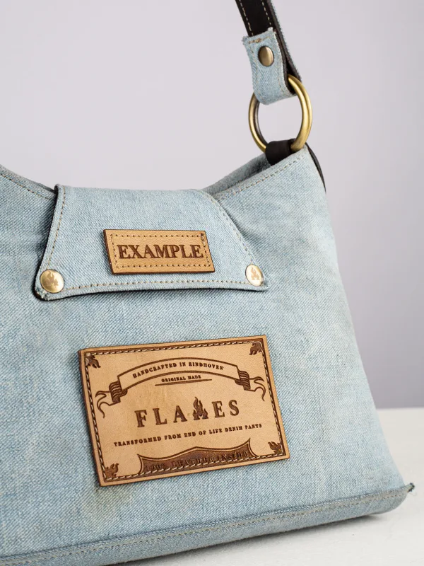 The Light Washed Denim Flame Bag Personalization example